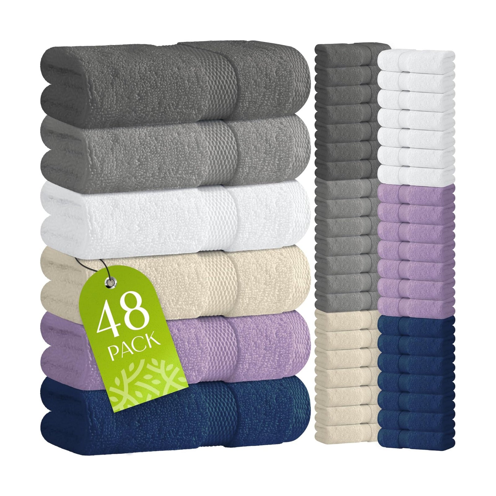 White Classic Wealuxe Multi Washcloths 48 Pack - 600 GSM 100% Ring-Spun Cotton Wash Cloths for Showering, Highly