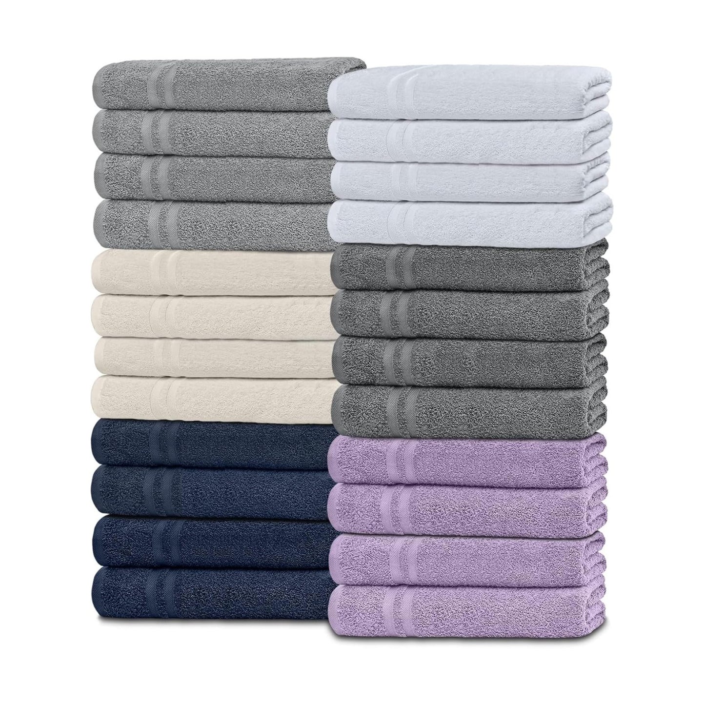 White Classic Wealuxe Multi Washcloths 24 Pack - 600 GSM 100% Ring-Spun Cotton Wash Cloths for Showering, Highly