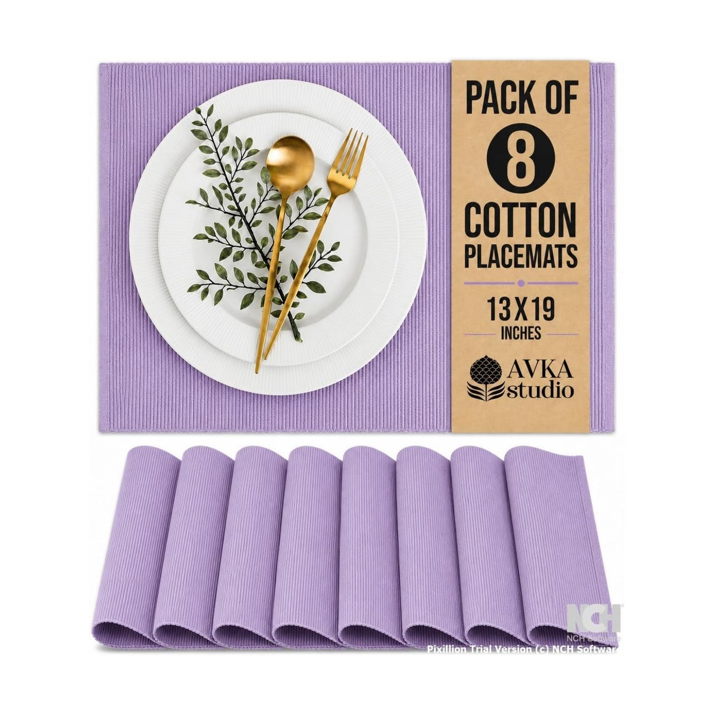 100% Cotton Ribbed Placemats - Set of 8-13 x 19 Inches - Purple - Everyday Cloth Table Mats - Thick Construction