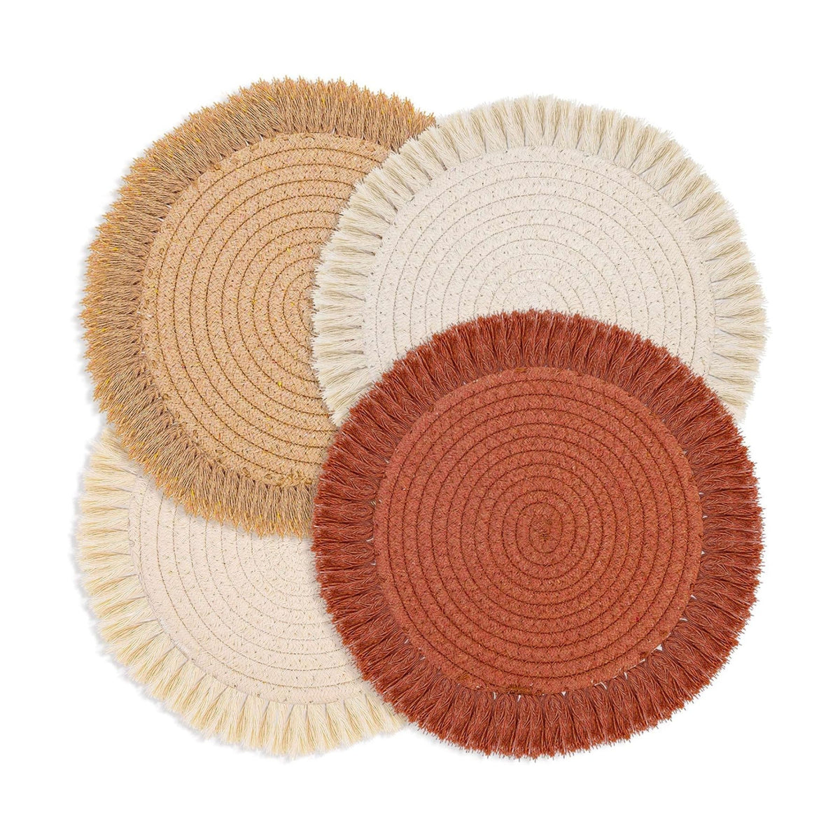 13 Inch Round Cotton Placemat Set of 4 Boho Placemats Table Mats Woven Washable Table Placemats for Fall Kitchen Dining Home Farmhouse Thanksgiving Christmas Decoration Heat Resistant Place Mat