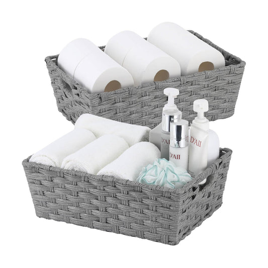Metal Frame / Large Wicker Storage Basket / 15 x 10.3 x 5.2 / Grey / Set of 2