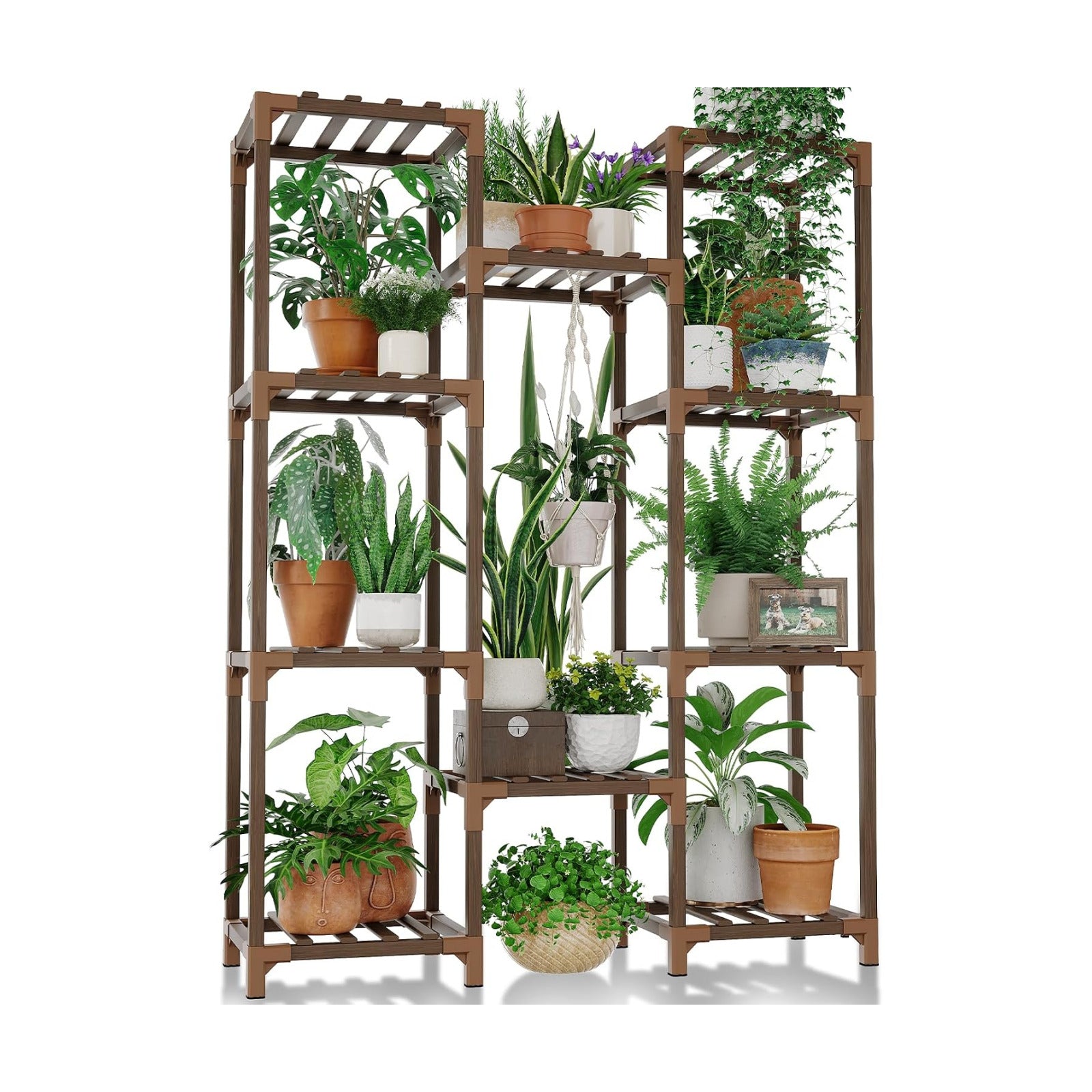 Bamworld Plant Stand Indoor Outdoor Tall Plant Shelf for Multiple Plants Pots Wood Flower Stand Large Flower Holder for