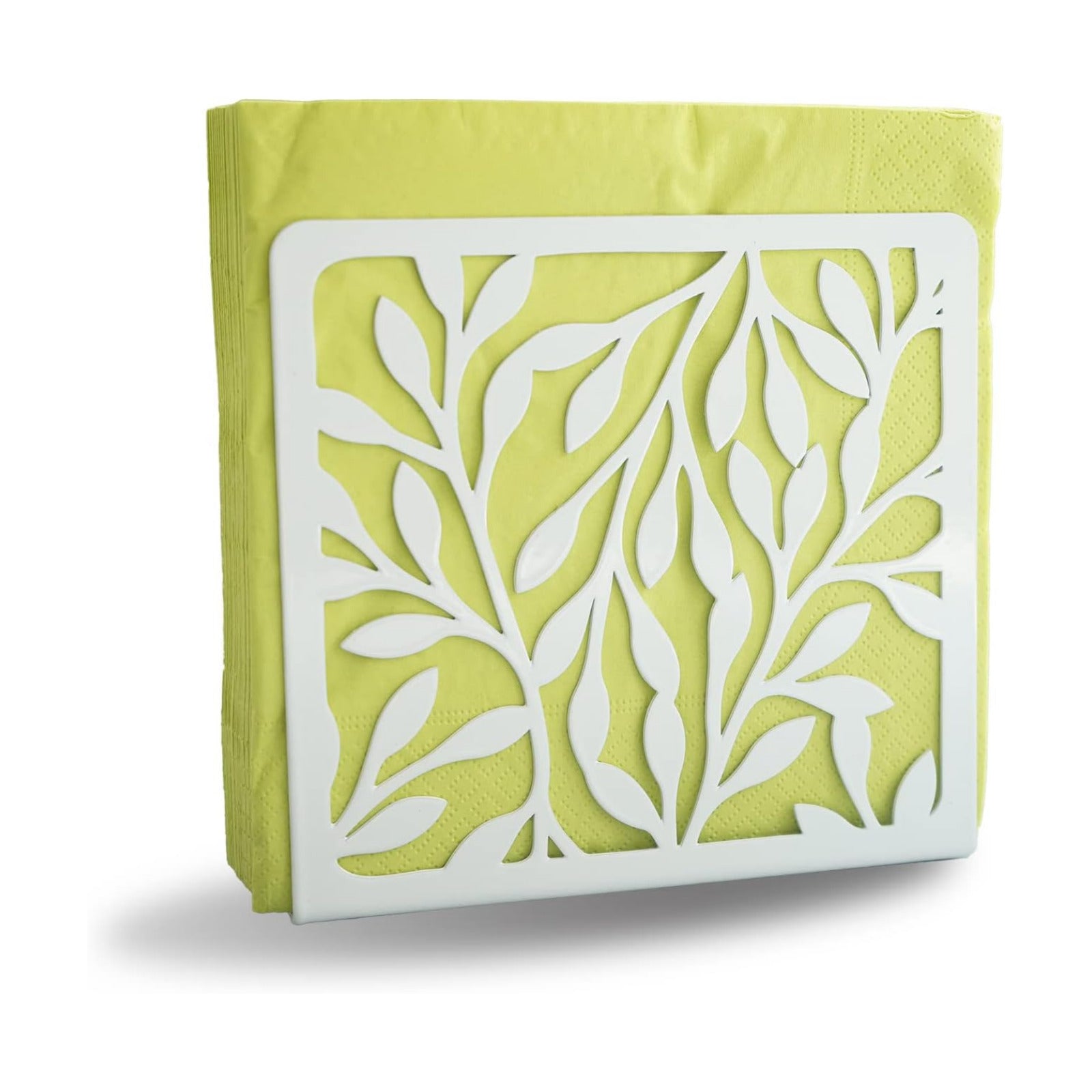 Metal Modern Leaves Silhouette Tabletop Napkin Holder / White