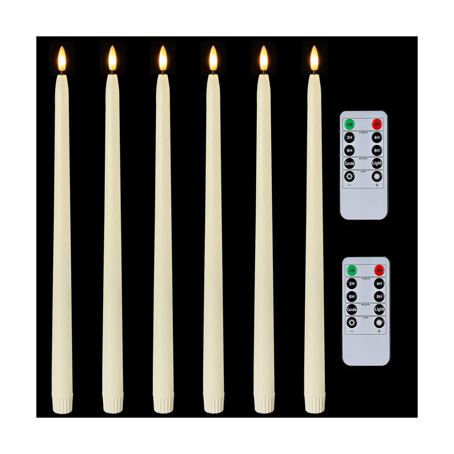 Homemory 15 inches Real Wax Flameless Taper Candles with Remote Timer, 6 Pcs Ivory LED Taper Candles Battery Operated