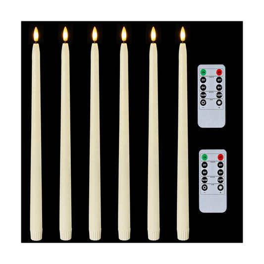 Homemory 15 inches Real Wax Flameless Taper Candles with Remote Timer, 6 Pcs Ivory LED Taper Candles Battery Operated