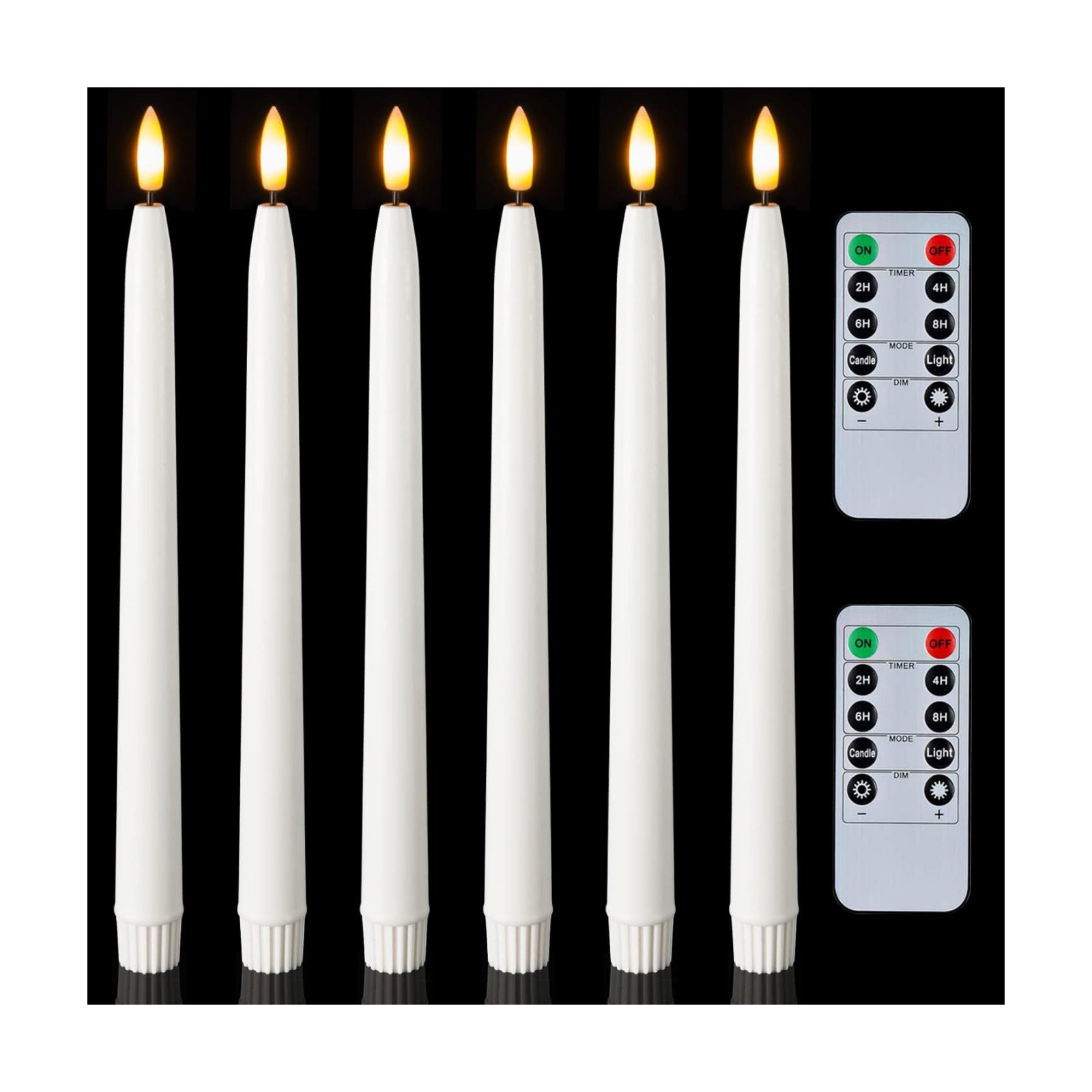 Homemory 11 inches Waxy Battery Operated Taper Candles with Remote Timer Dimmer, 6 Pcs Flameless Taper Candles with