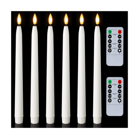 Homemory 11 inches Waxy Battery Operated Taper Candles with Remote Timer Dimmer, 6 Pcs Flameless Taper Candles with