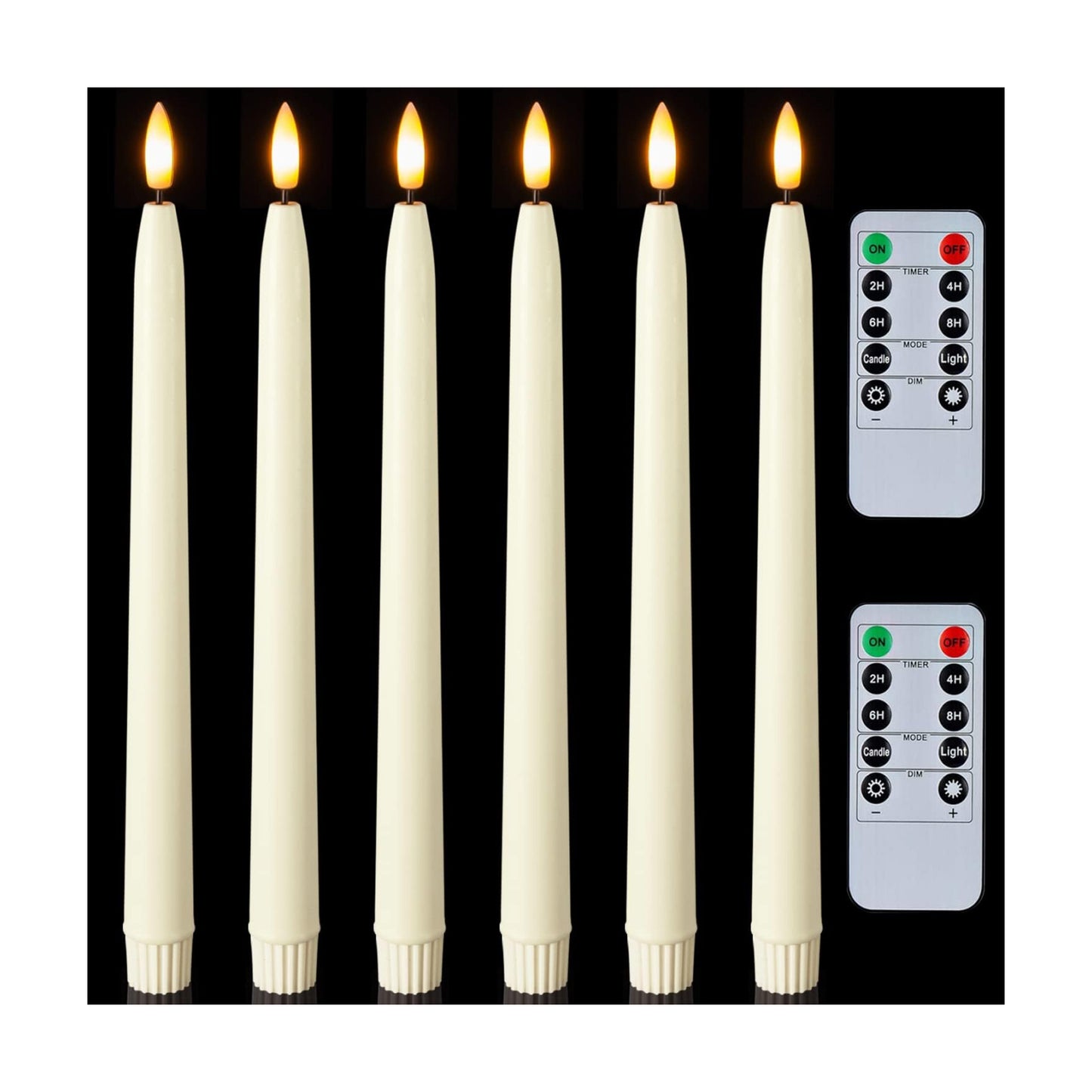 Homemory 11 inches Waxy Flameless Taper Candles with Remote Timer Dimmer, 6 Pcs Battery Operated Taper Candles with