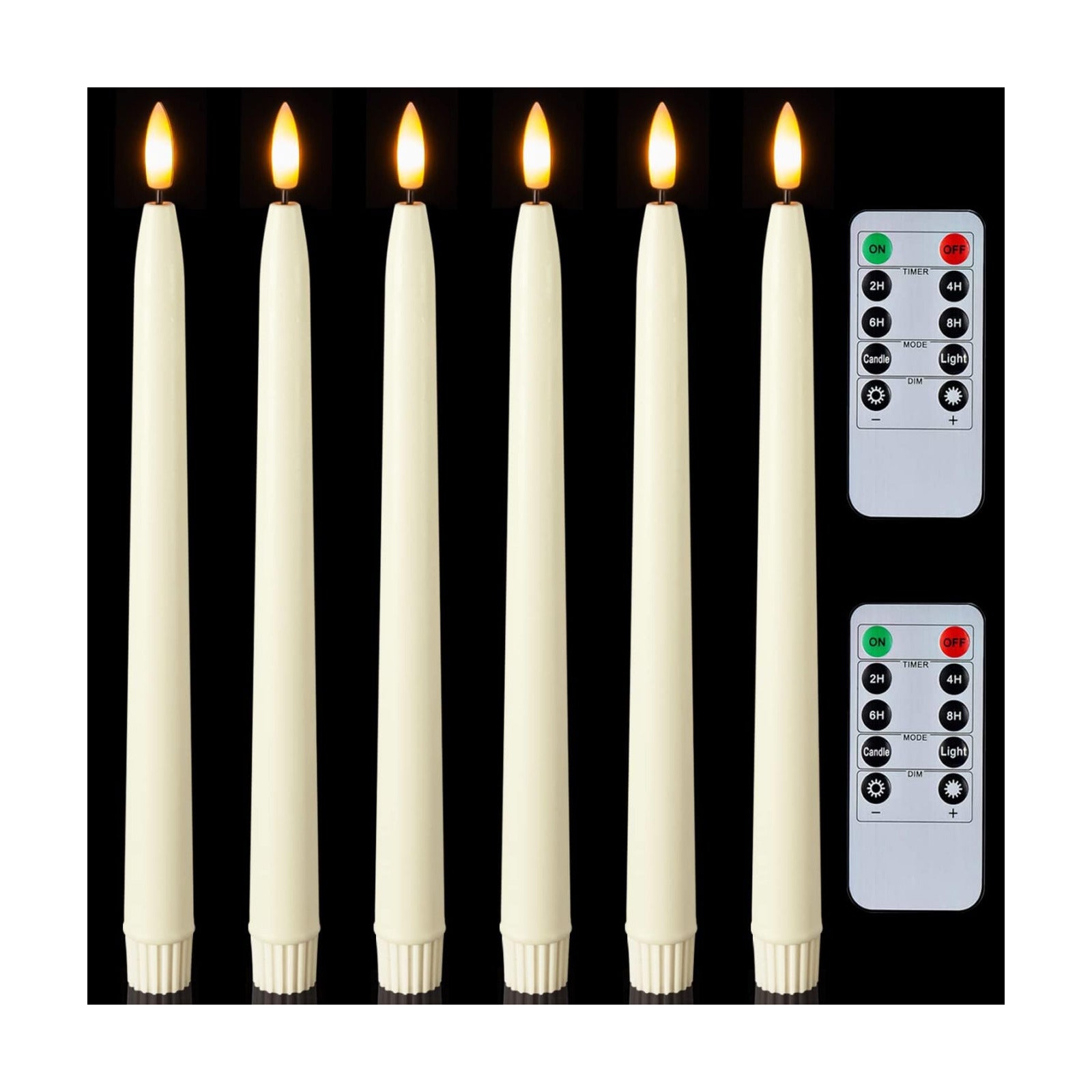 Homemory 11 inches Waxy Flameless Taper Candles with Remote Timer Dimmer, 6 Pcs Battery Operated Taper Candles with