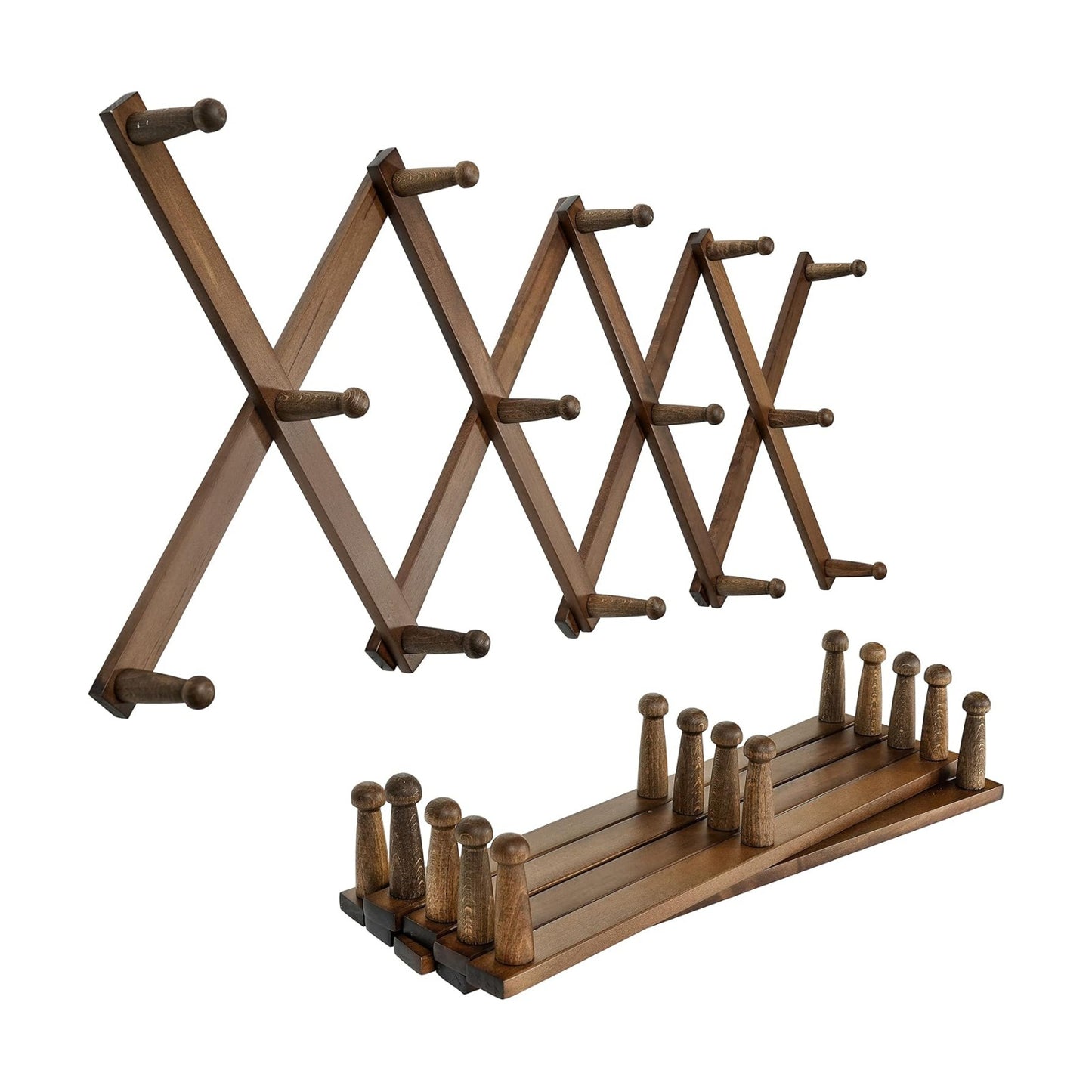 SKOLOO Hat Rack for Wall with 14 Hooks, Pack of 2, Solid Wooden, Modern, Expandable Coat Rack Wall Mount for Coats