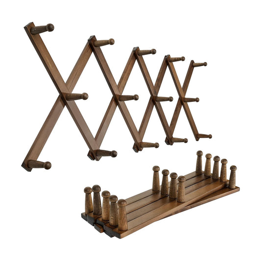 SKOLOO Hat Rack for Wall with 14 Hooks, Pack of 2, Solid Wooden, Modern, Expandable Coat Rack Wall Mount for Coats