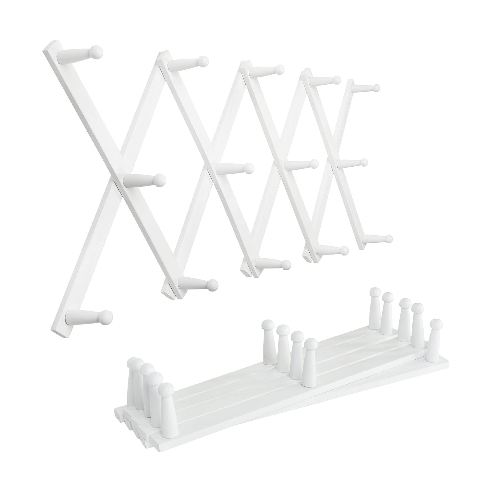 SKOLOO Hat Rack for Wall with 14 Hooks, Pack of 2, Solid Wooden, Modern, Expandable Coat Rack Wall Mount for Coats