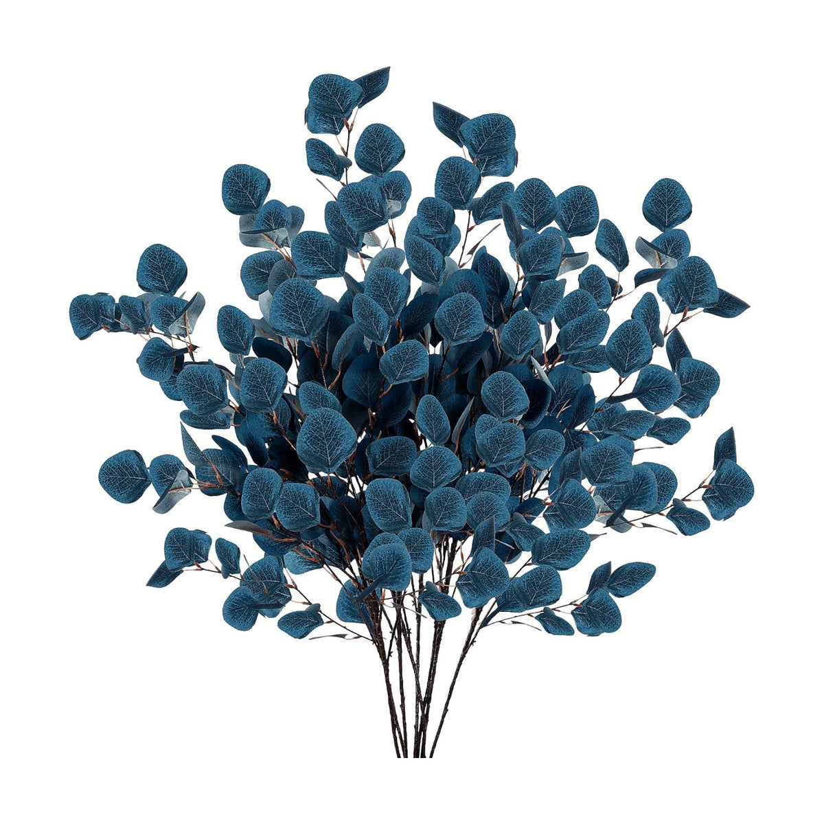 Sggvecsy 6 Pcs Eucalyptus Leaves Artificial Eucalyptus Stems Long Silver Dollar Leaves Faux Leaf Branches Fake Silk Eucalyptus for Spring Summer Home Festival Thanksgiving Christmas Decor (Blue)