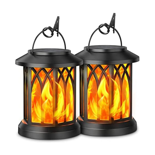 KOOPER Hanging Solar Lights Lantern Outdoor, Flickering Flames Solar Outdoor Lights, Solar Lanterns Outdoor Waterproof with Bigger Panel, Lanterns Decorative Outdoor for Yard Garden Decor, 2 Pack