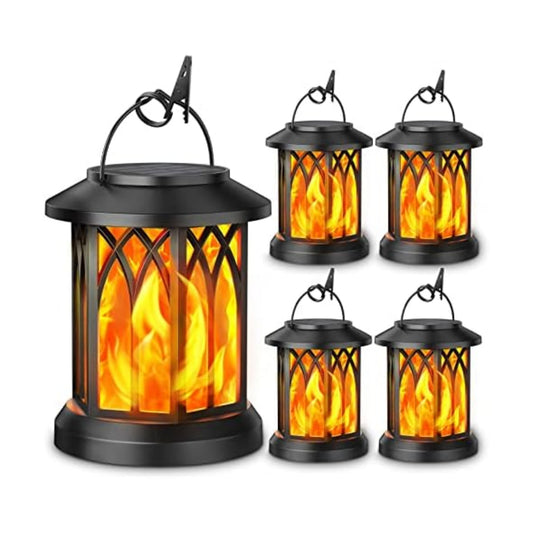 KOOPER 4 Pack Solar Lantern Outdoor Lights, Upgraded Flickering Flame Solar Lanterns Lights Outdoor Waterproof, Hanging Lantern Decorative, Solar Powered Lanterns for Yard Patio Path Tree Garden Decor