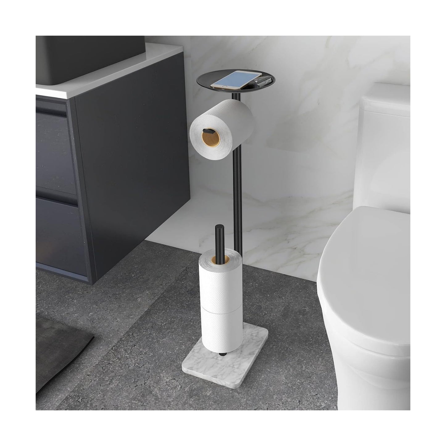 FEILERN Toilet Paper Holder Stand for Bathroom Floor Standing Toilet Roll Dispenser Storages 4 Reserve Rolls, with Top