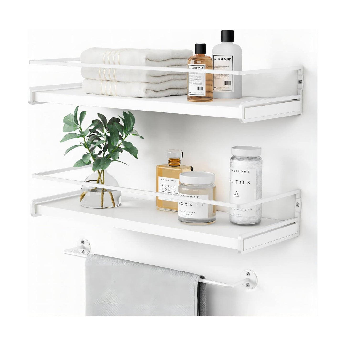 Forbena Bathroom Shelves for Wall Set of 2, White Nursery Floating Book Shelves for Kids Room, Small Wall Mount