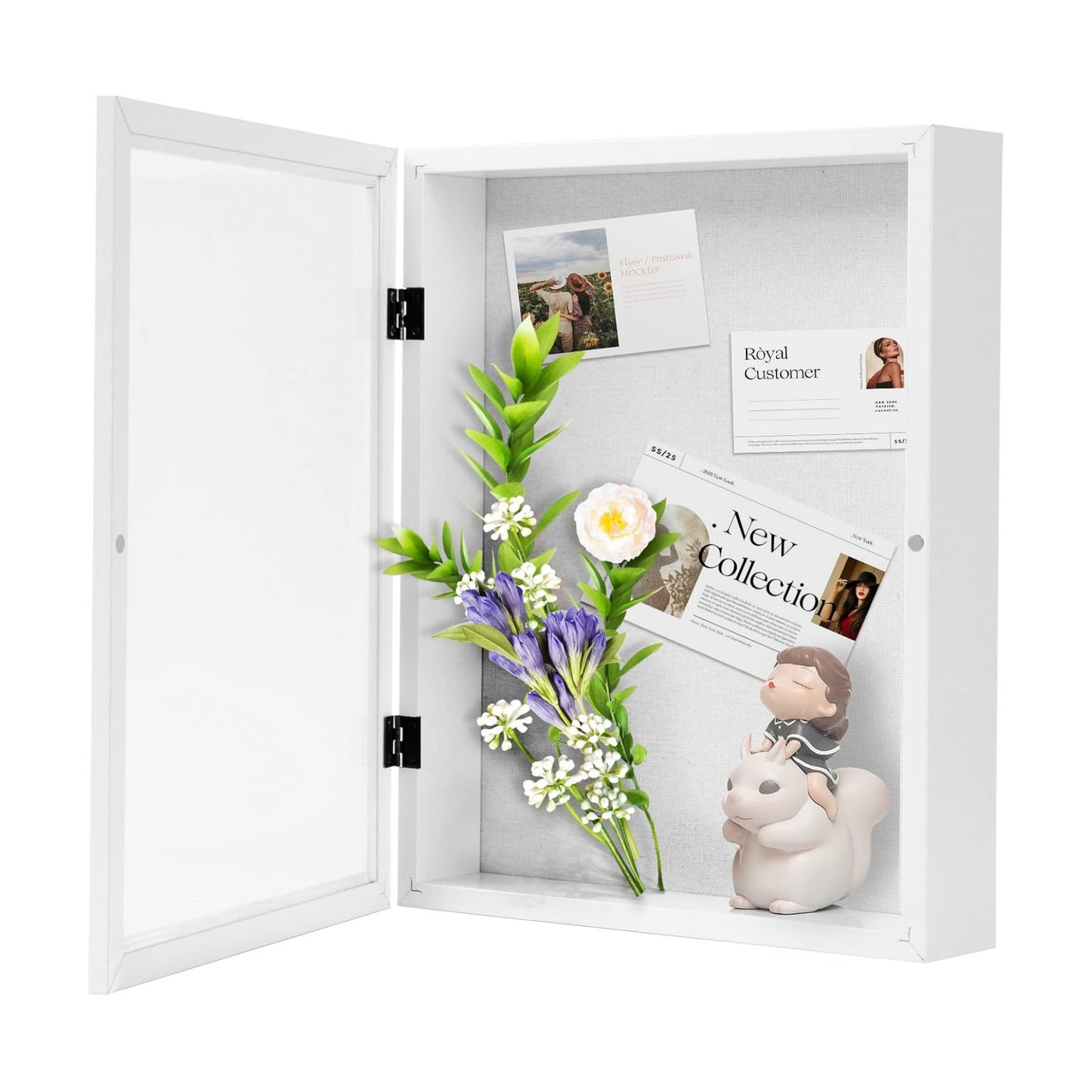 Muzilife 11x14 Shadow Box Wood Picture Frame, 2.16 Deep, Real Glass, White | FSC-Wood, Magnetic Door, Linen Interior &