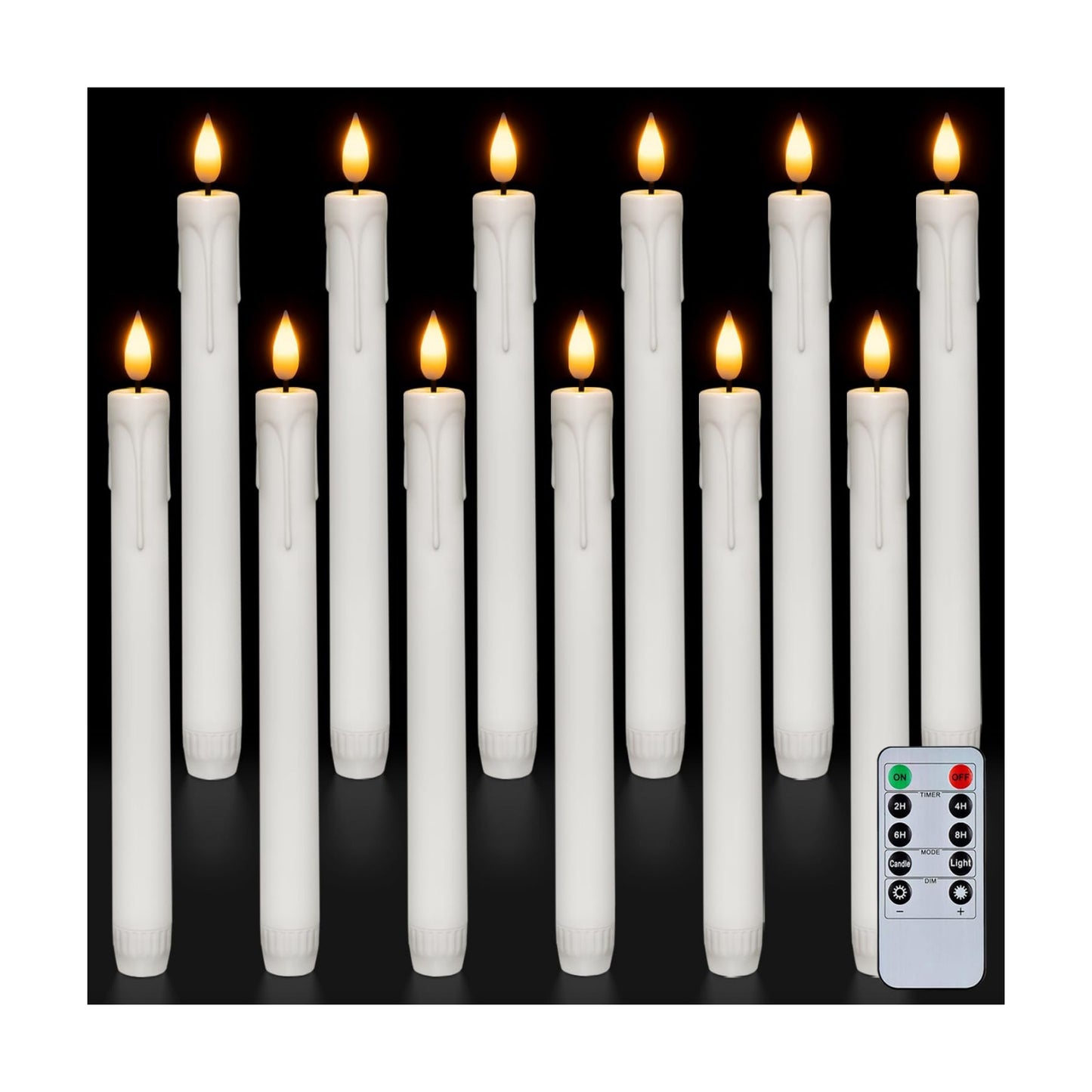 Homemory 12 Pcs Plastic Flameless Taper Candles with Remote Timer Dimmer, White Taper Candles Battery Operated with