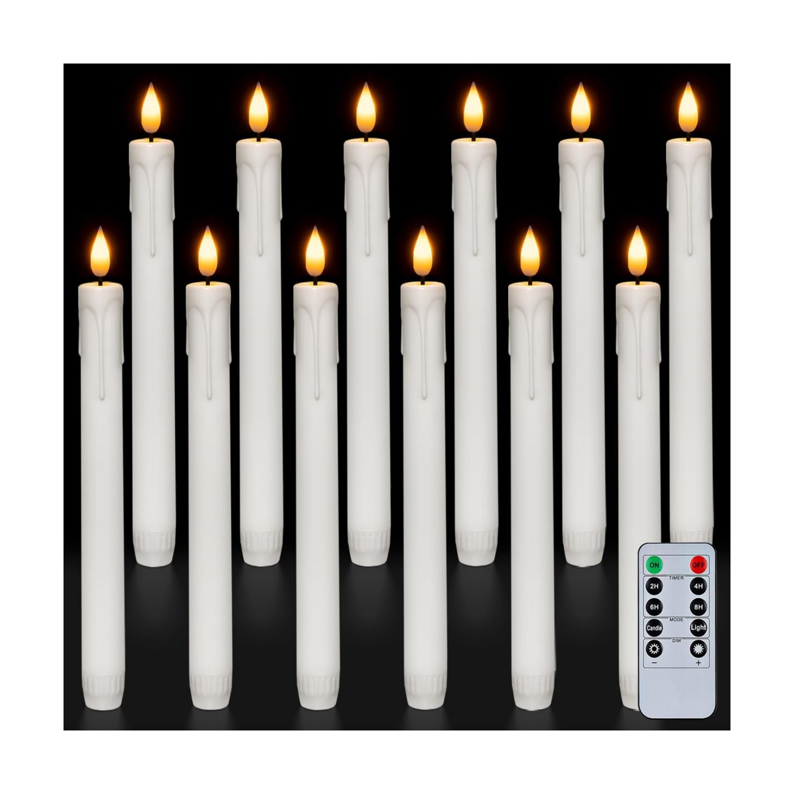 Homemory 12 Pcs Plastic Flameless Taper Candles with Remote Timer Dimmer, White Taper Candles Battery Operated with