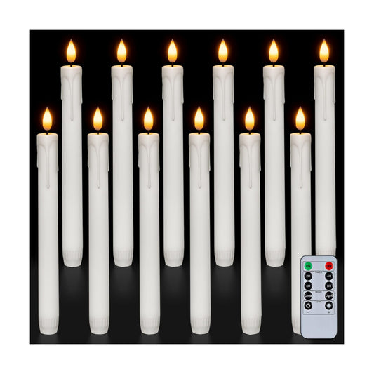 Homemory 12 Pcs Plastic Flameless Taper Candles with Remote Timer Dimmer, White Taper Candles Battery Operated with