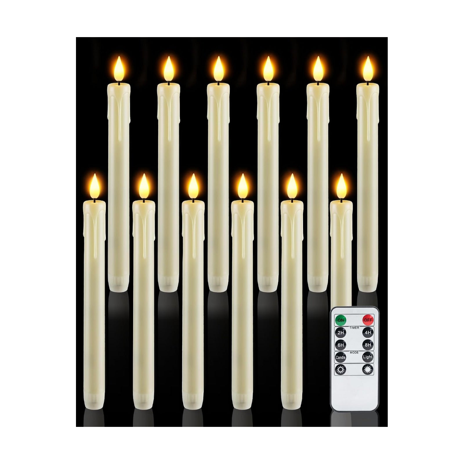 Homemory 12 Pcs Plastic Flameless Taper Candles with Remote Timer Dimmer, Ivory Led Candlesticks with Flickering Flame