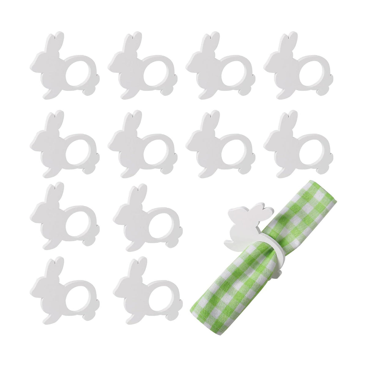 Easter Bunny Ear Napkin Rings Set of 12, White Wooden Bunny Rabbit Napkin Ring Holders Cute Bunny Buckles for Easter Dining Table Decoration Sand Spring Parties (12 Pieces Bunny)