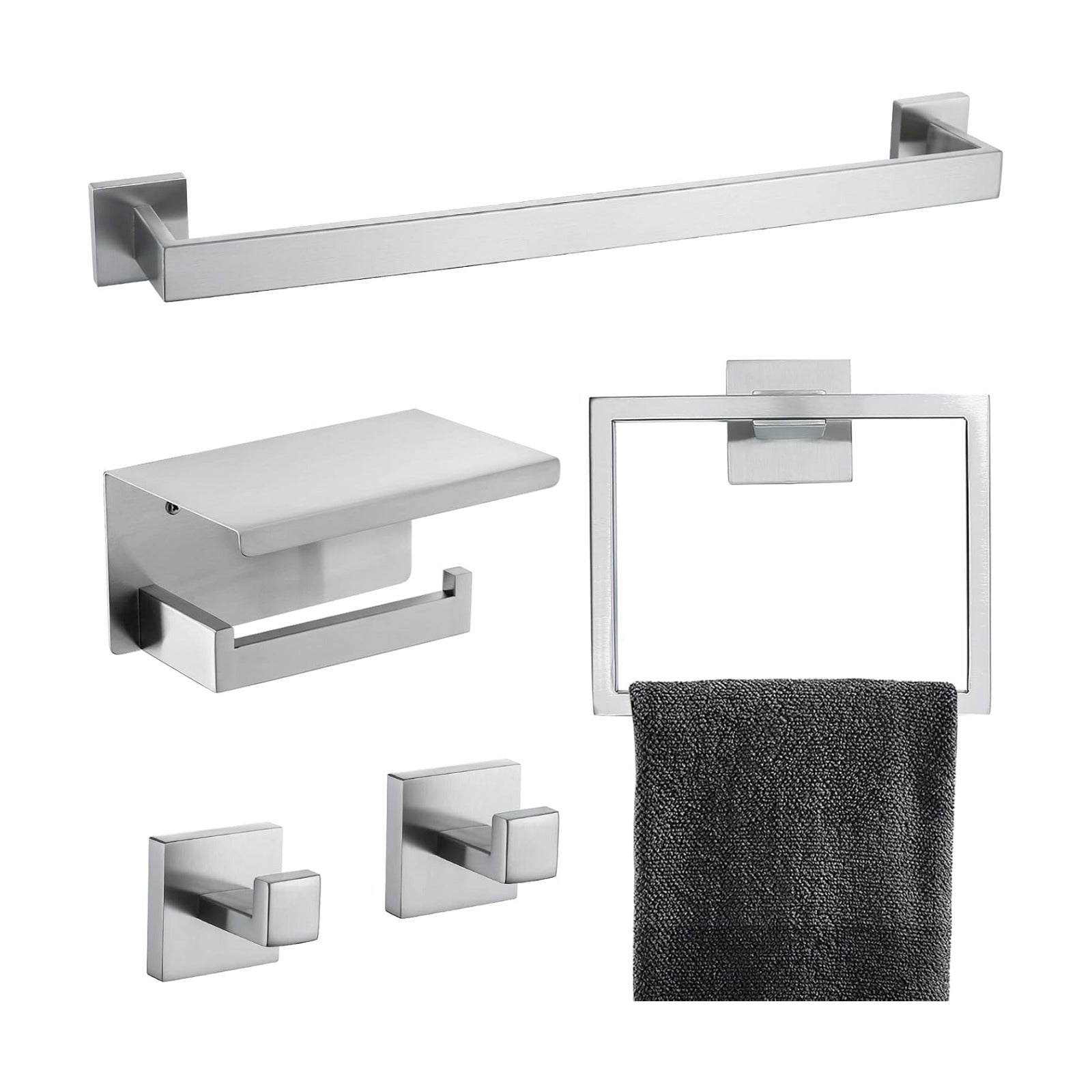 Brushed Nickel Bathroom Towel Bar Set Bathroom Accessories Hardware Set Including Towel Bar Towel Ring Coat Hook and