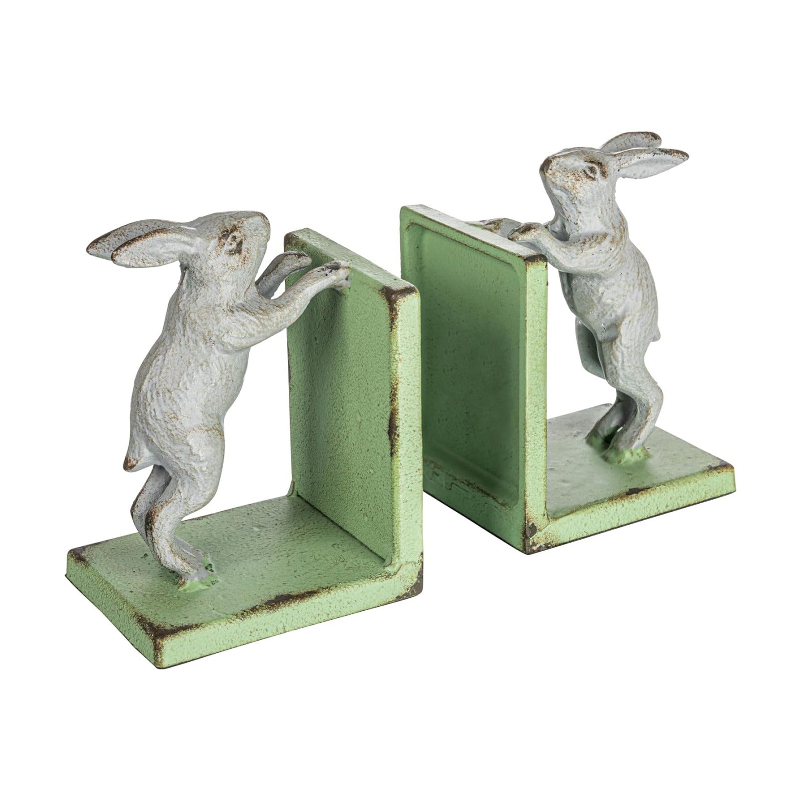 Decorative 2-Tone Cast Metal Rabbit Bookends / Green / Set of 2