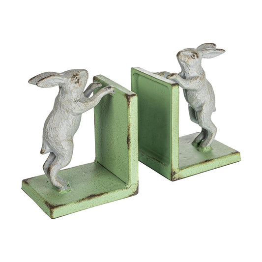 Decorative 2-Tone Cast Metal Rabbit Bookends / Green / Set of 2
