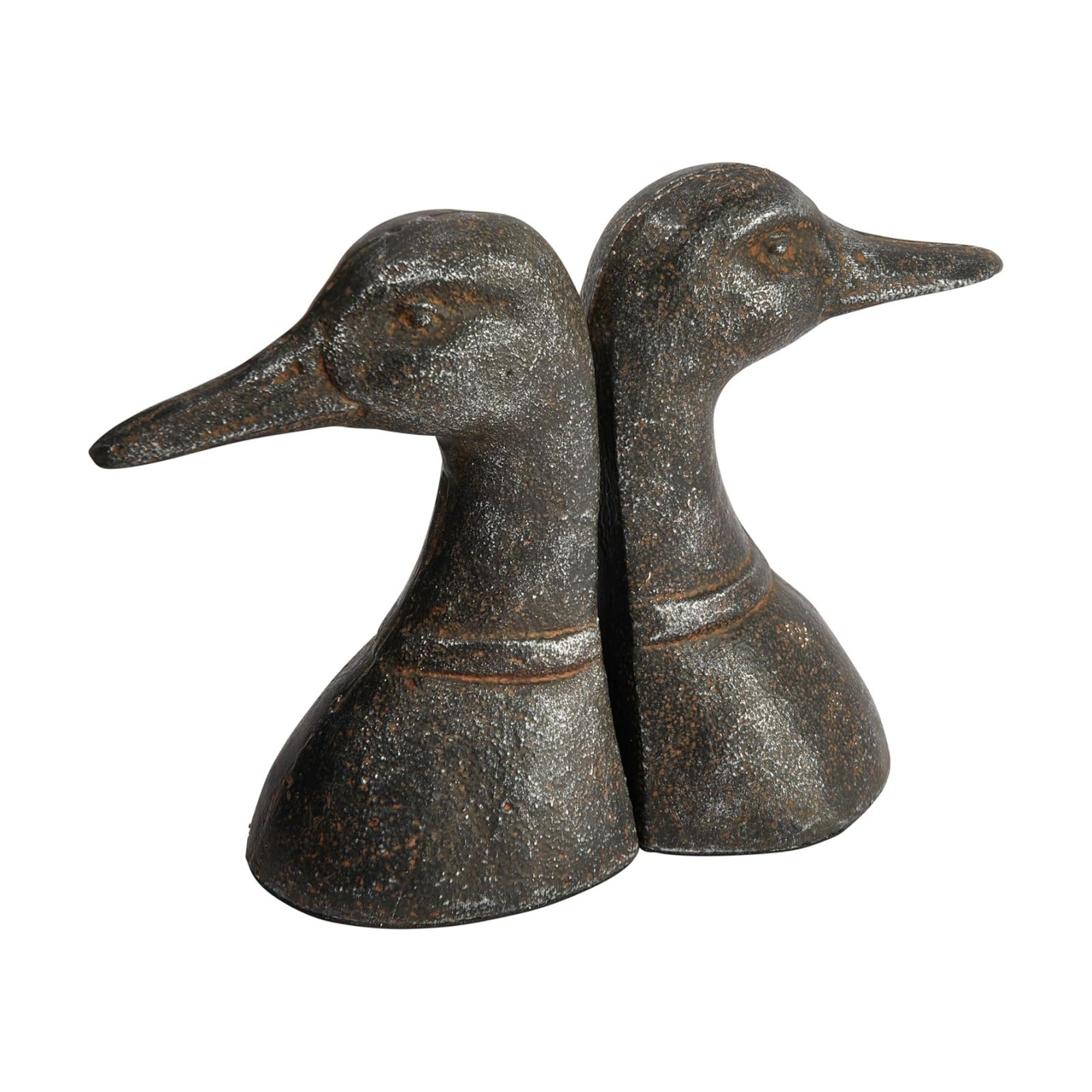 Decorative Distressed Cast Metal Duck Head Bookends / Black / Set of 2