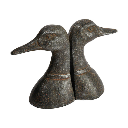 Decorative Distressed Cast Metal Duck Head Bookends / Black / Set of 2