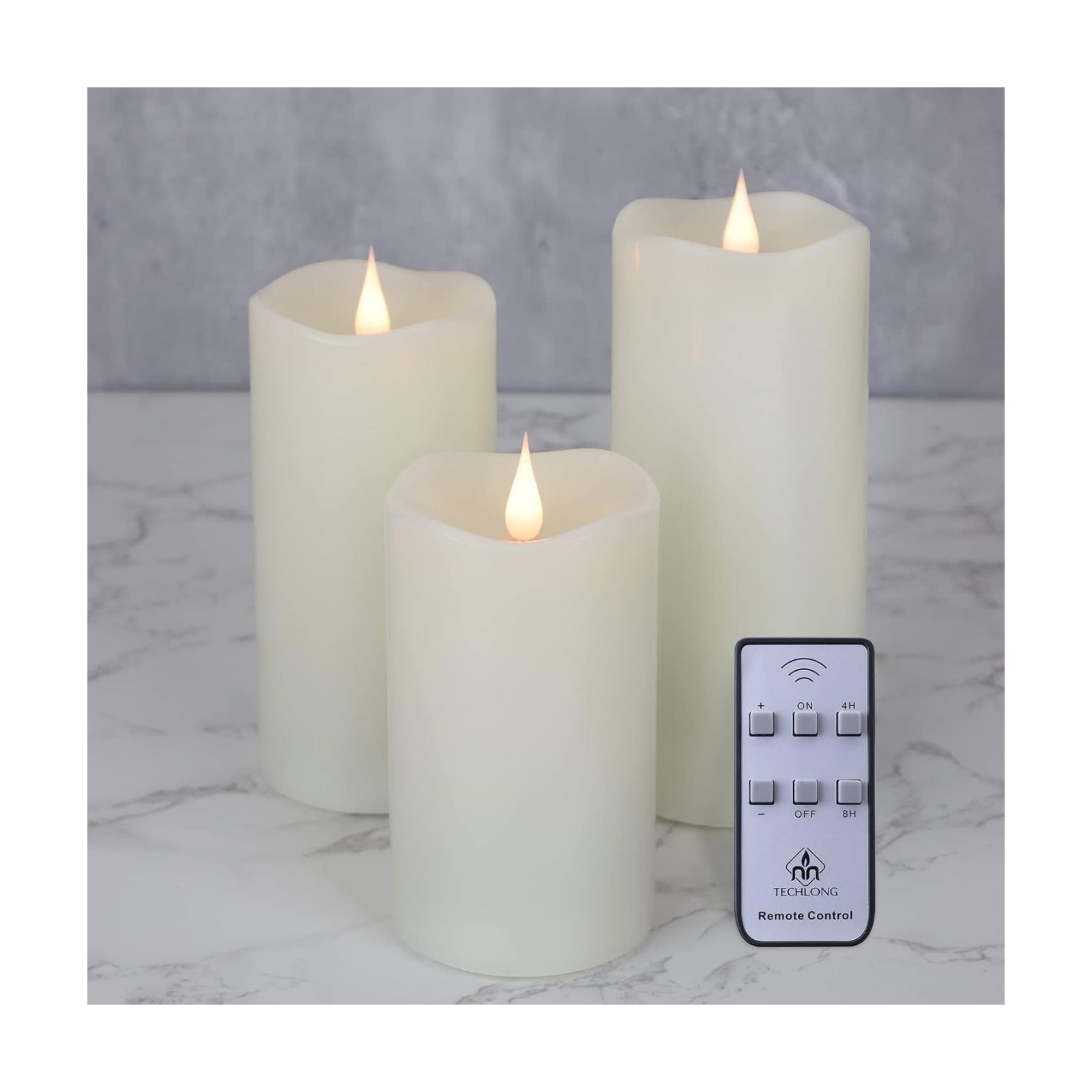 Flickering Flameless Candles with 3D Moving Flame Set of 3(H 5" 6" 7" x D 3"), Last 1000+ Hours Battery Operated