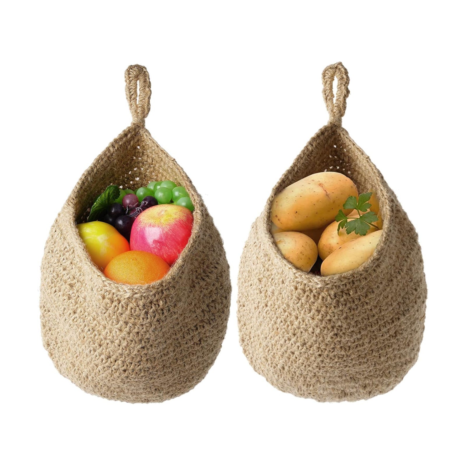 Jute Hanging Fruit Baskets / Light Brown / Set of 2