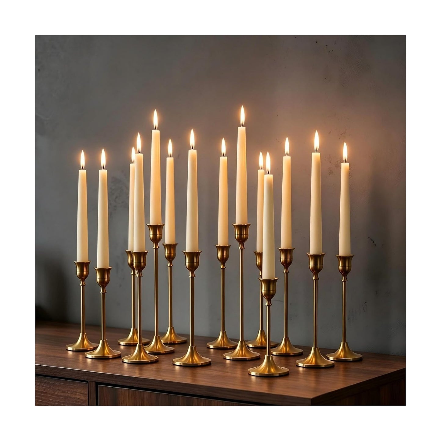 NUPTIO Gold Candlestick Holders Bulk: Solid Aluminum Set of 15 | Brass Candle Stick Holder - Taper Candles Stand for