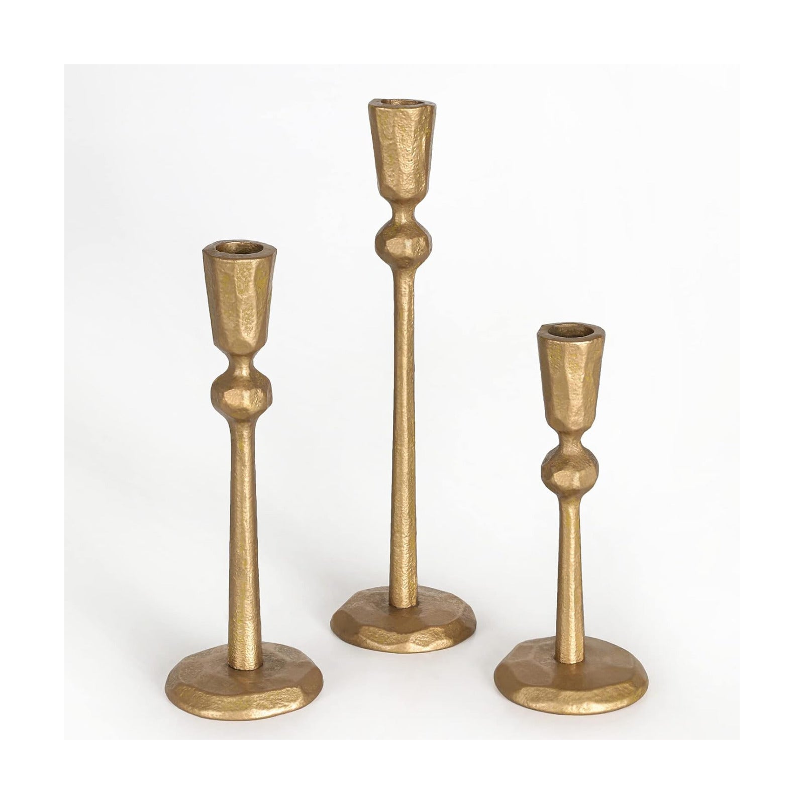 Antique Brass Iron Taper Candle Holder - Set of 3 Decorative Candle Stand | Candlestick Holder for Wedding, Dinning