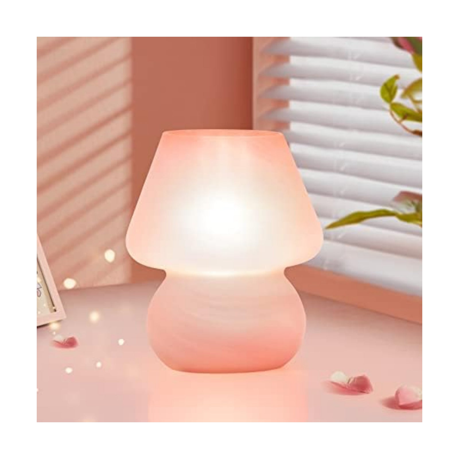 ONEWISH Mushroom Lamp Cute Table Lamp for Bedroom Nightstand Soft Light Pink, Small Glass Nightlight Stepless Dimmable
