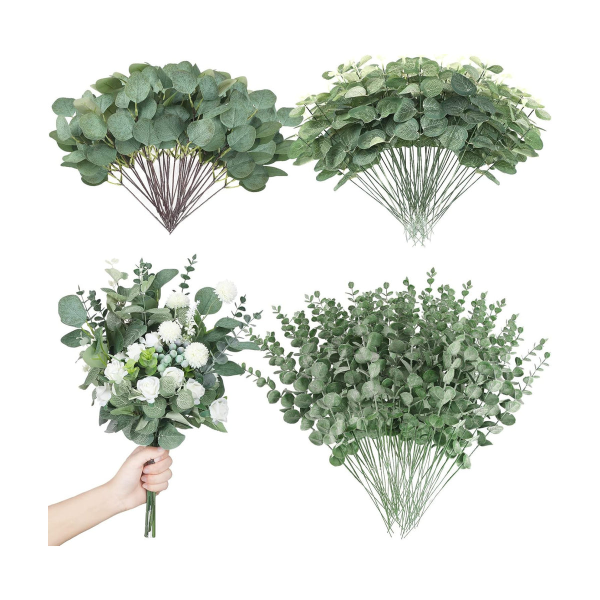 Giegxin 180 Pcs Mixed Artificial Eucalyptus Leaves Stems Bulk Green