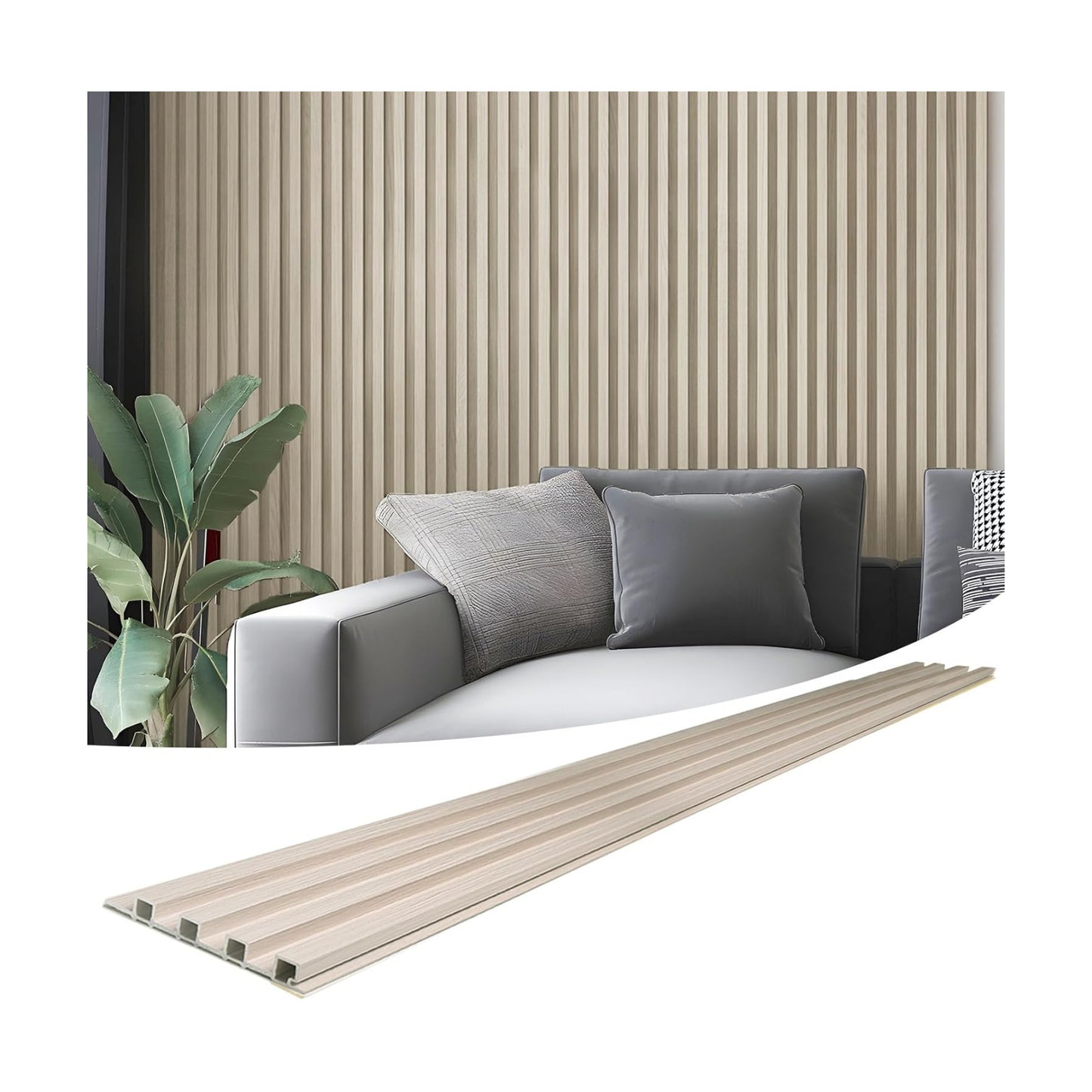 Art3d 96" x 6" WPC Slat Wall Paneling for Interior Decor, 8-Pack, White Ash | Fluted Design, Durable, Moisture
