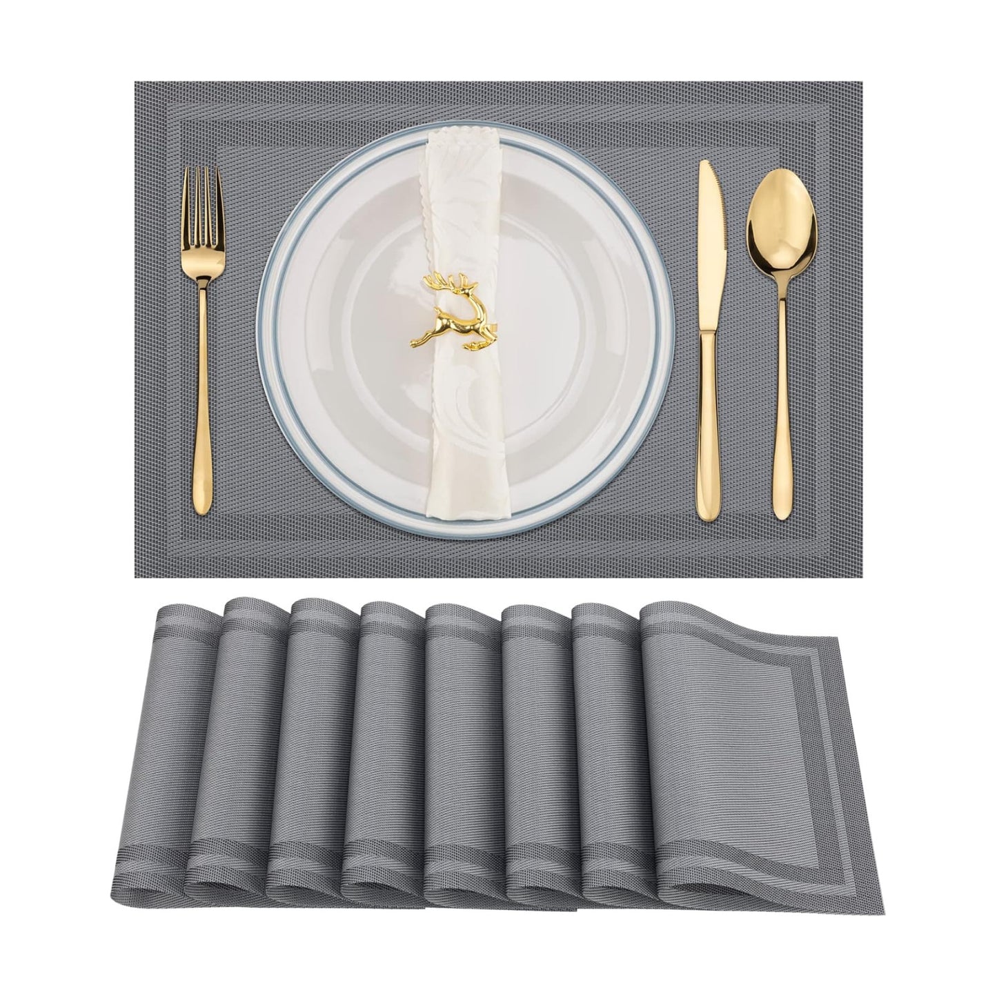 Winknowl Placemats Set of 8，Heat Resistant Woven Vinyl Washable PVC Place Mats，Non-Slip Stain Resistant Indoor/Outdoor
