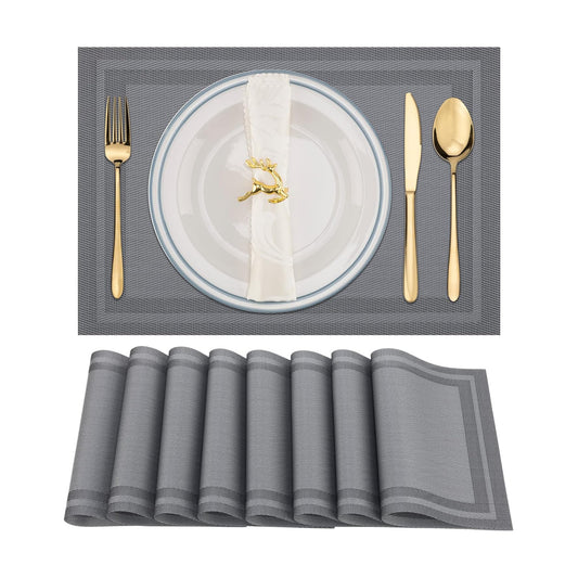 Winknowl Placemats Set of 8，Heat Resistant Woven Vinyl Washable PVC Place Mats，Non-Slip Stain Resistant Indoor/Outdoor