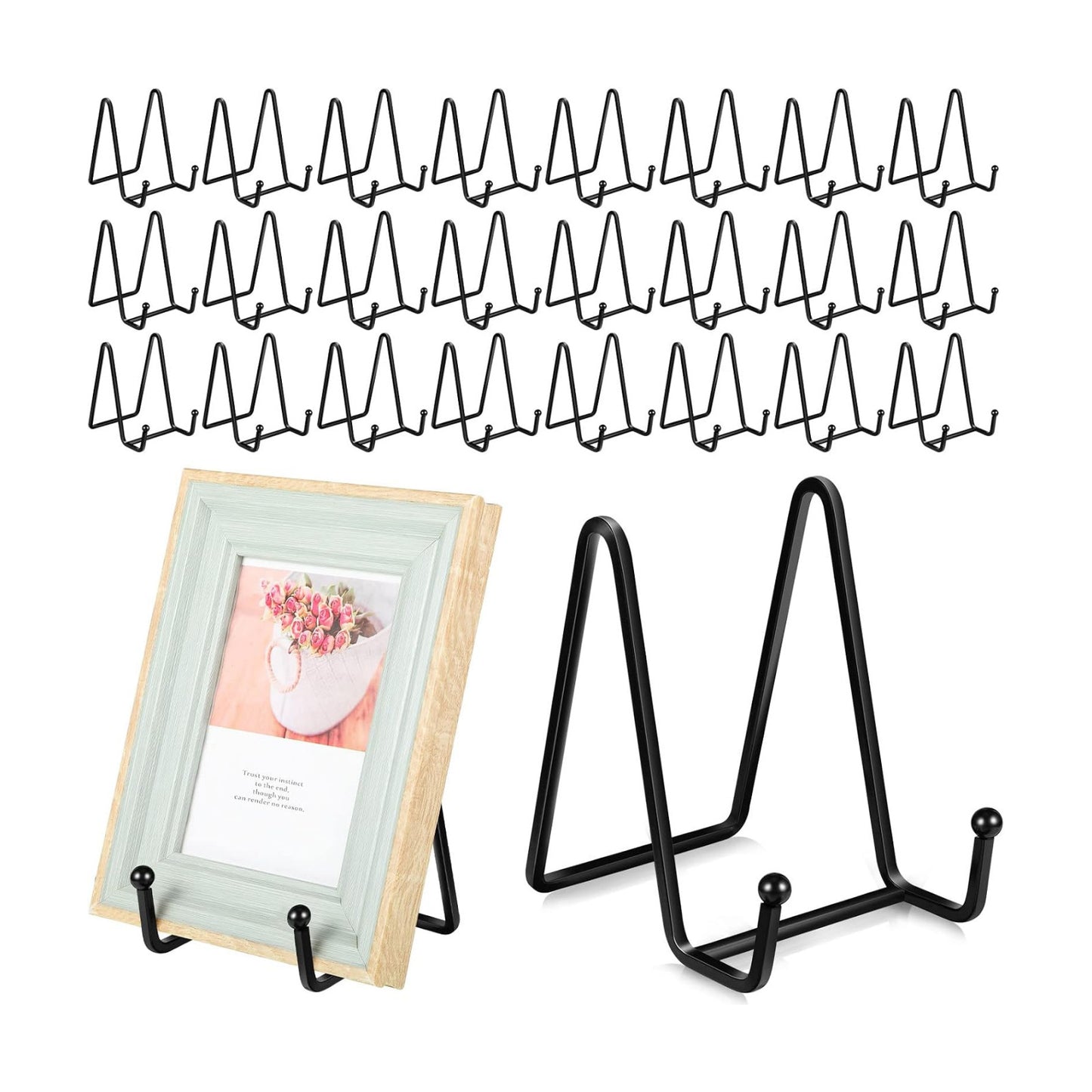 Plate Stands for Display Picture Frame Metal Iron Book Holder Table / Black / 4.5 Inch / Set of 24