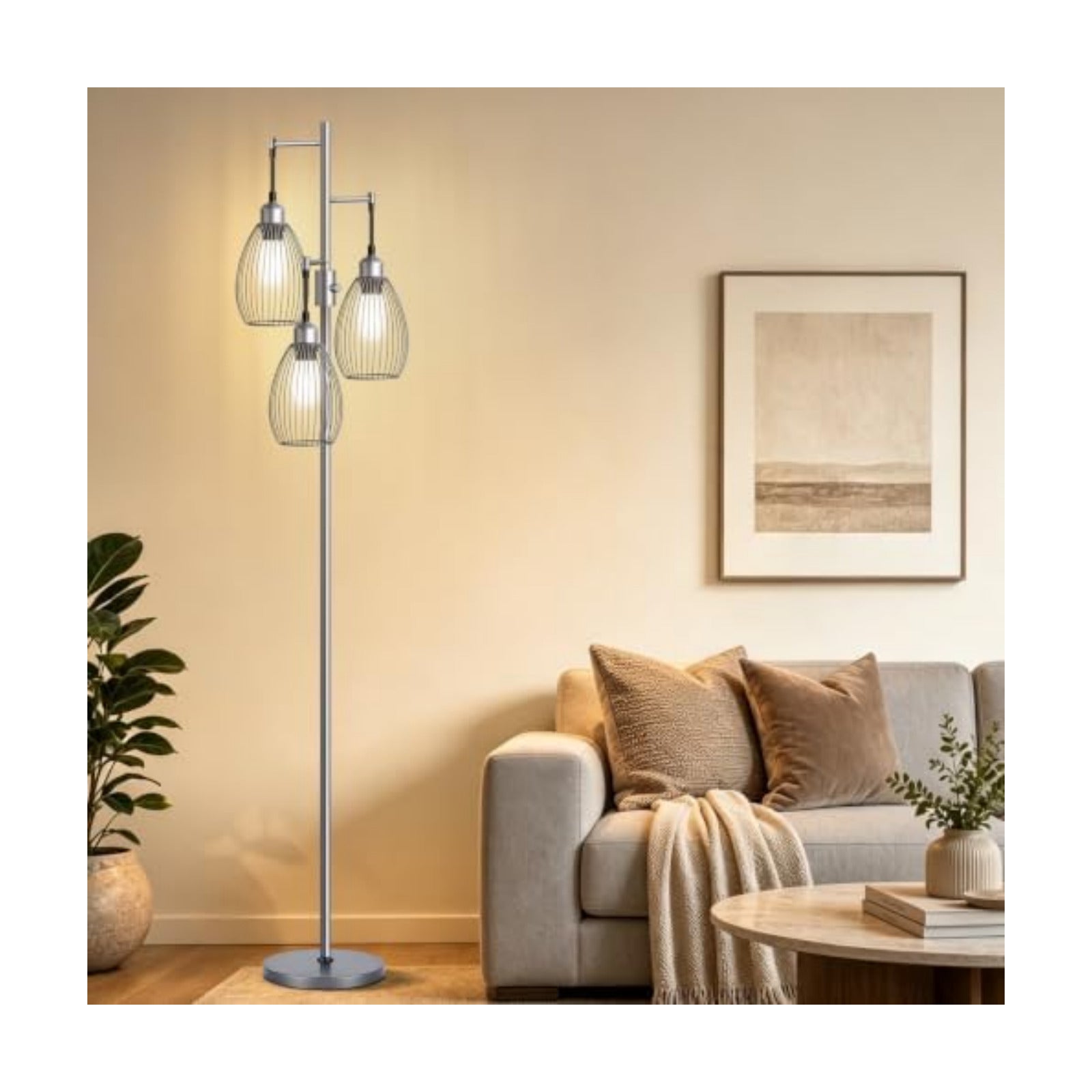 Nintiue Dimmable Floor Lamp, 3 x 800LM LED Edison Bulbs Included, Industrial Floor Lamp Standing Tree Lamp with Elegant