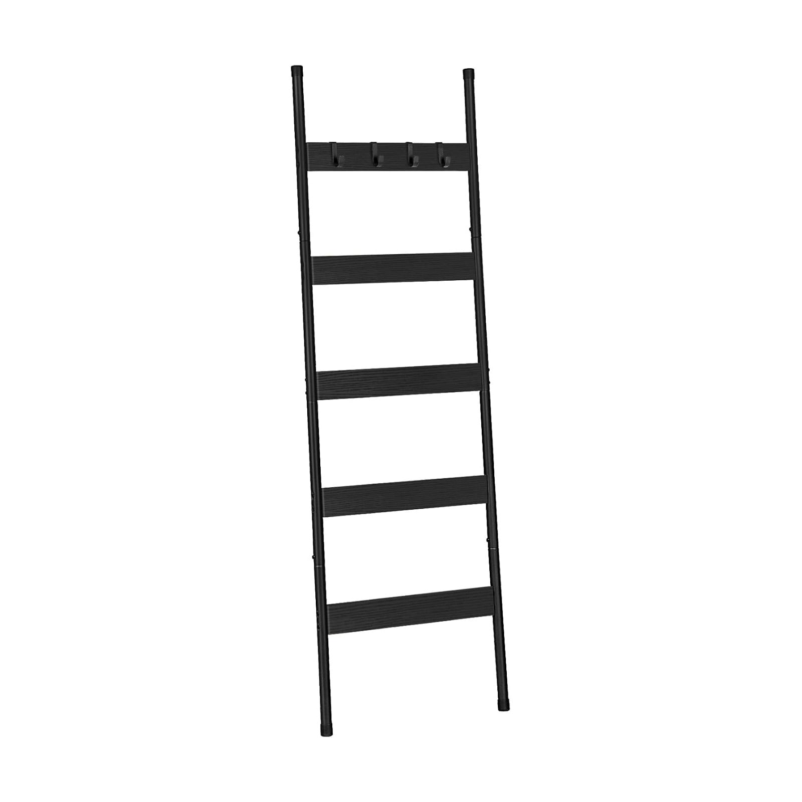 HOOBRO Blanket Ladder, 5-Tier Towel Rack with Hooks, Wall-Leaning Blanket Rack, Decorative Display Ladder Shelf