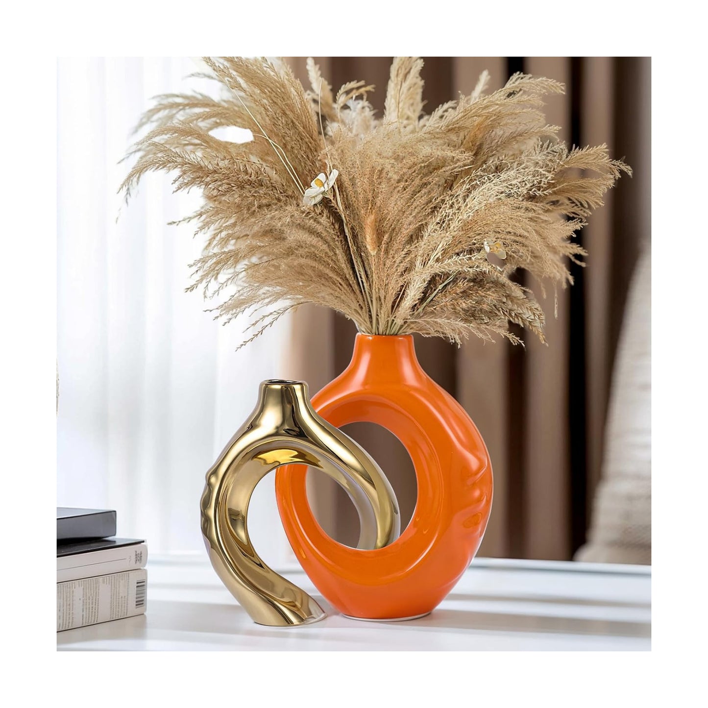 Round Boho Vase for Pampas Grass / Orange / Set of 2