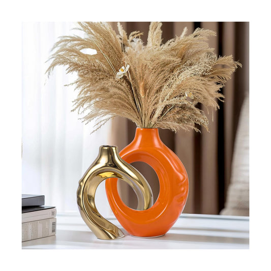 Round Boho Vase for Pampas Grass / Orange / Set of 2