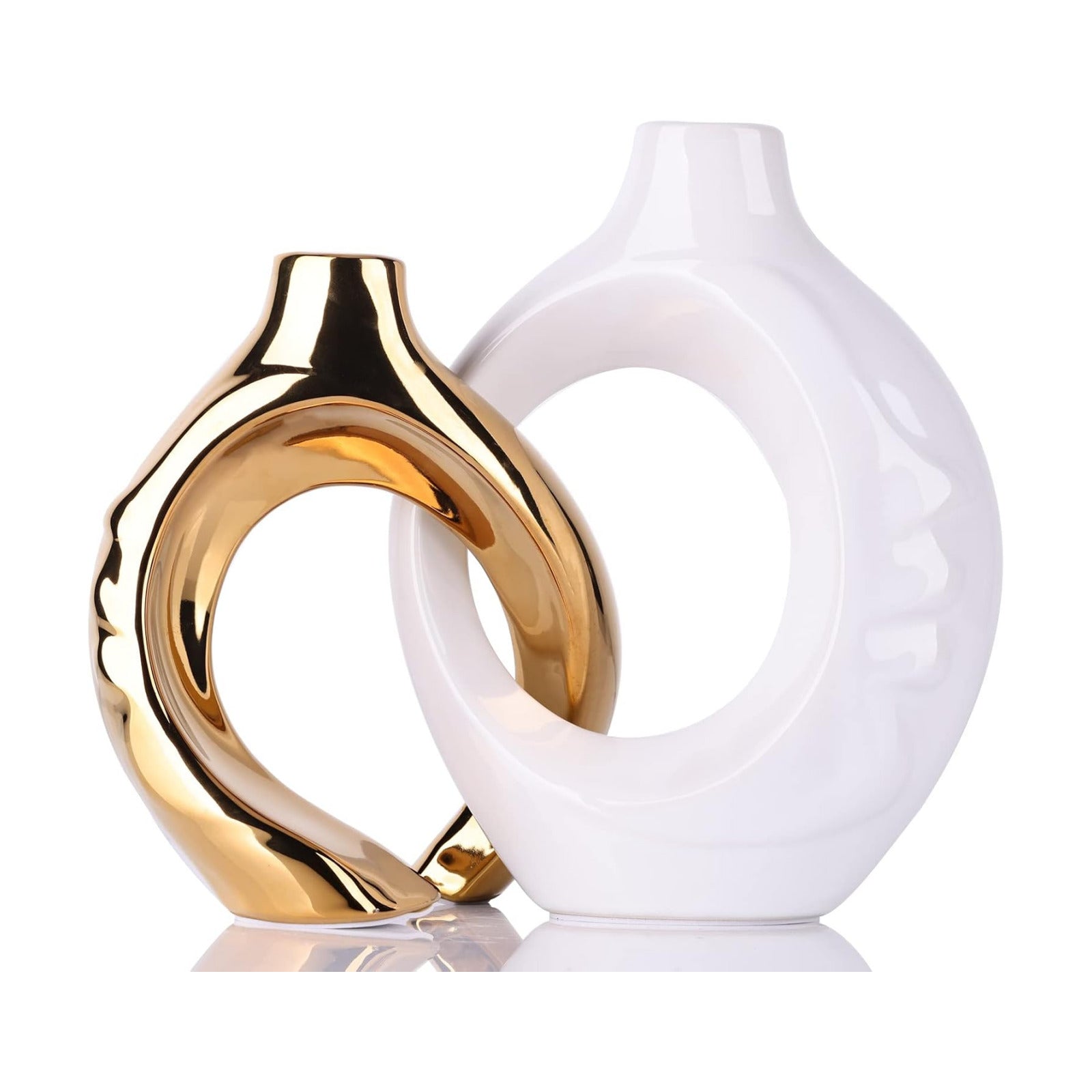 Round Boho Vase for Pampas Grass / White Gold / Set of 2