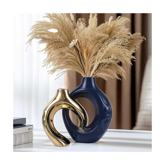 Round Boho Vase for Pampas Grass / Blue / Set of 2