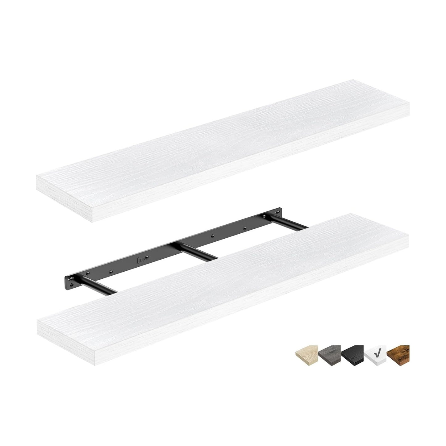 QEEIG Extra Long Floating Shelves for Wall (White, Set of 2, 47.2")