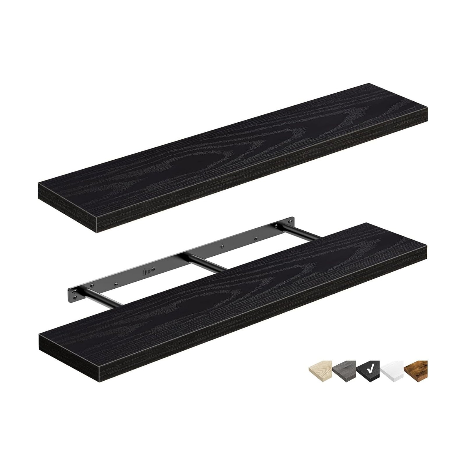 QEEIG Extra Long Floating Shelves for Wall (Black, Set of 2, 47.2")